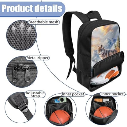 Basketball Backpack With Separate Ball Compartment And Shoes Fit Basketball Volleyball Football - color: Forest Wolf