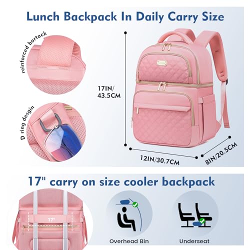 Backpack Cooler Lunch Backpack Double Decker Lunch Box,Insulated Backpack Lunch Cooler Bag, Lightweight Leakproof Lunchbox Backpack for Women Men to Travel,Picnic,Hiking,Beach,Camping - color: Pink