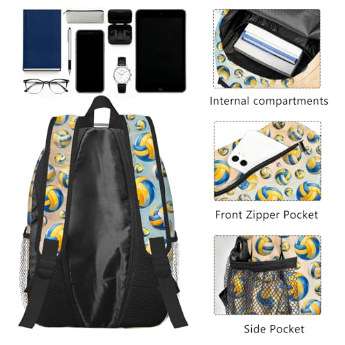 Volleyball Backpack for Kids & Youth, 16 Inch Tennis-Themed School Bookbag, Lightweight Polyester Daypack with Front Zip Pocket, Side Bottle Pocket, Padded Adjustable Straps, Unisex - color: Volleyball