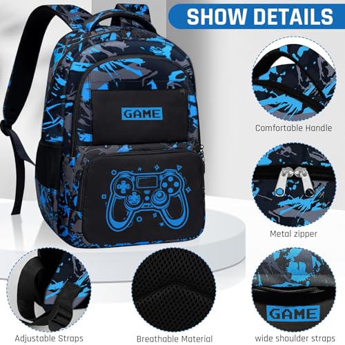 Glow in The Dark Backpack for Boys - Game Boys Backpack for Kids Children Teens Elementary Middle School - 17″ Gamer Bookbag Travel Back Pack for Age 6-18 - color: Game002-backpack Only