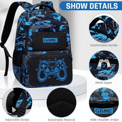 Glow in The Dark Backpack for Boys - Game Boys Backpack for Kids Children Teens Elementary Middle School - 17″ Gamer Bookbag Travel Back Pack for Age 6-18 - color: Game002-backpack Only