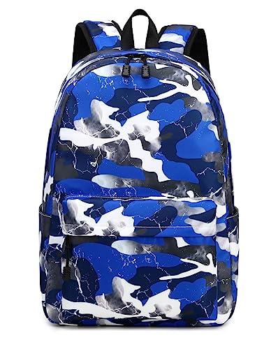 Lmwzh Backpack For Boys Girls Elementary Waterproof teen School Bags Kids Bookbag Lightweight Camo Blue - color: Blue