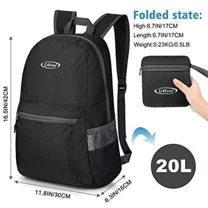 G4Free 20L Lightweight Packable Backpack Travel Hiking Daypack Foldable Backpack for Men Women - color: Black Update, size: 20L