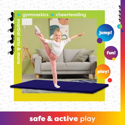 Antsy Pants Tumbling Mat for Kids – Gymnastics Mat, Easy to Clean, Sturdy, Foldable Tumbling Mats, Padded, Lightweight, Portable, Gymnastics Equipment for Active Play - color: 3-Fold Navy Blue