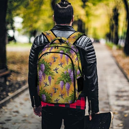Personalized Business Backpack Purple Flowers And Hummingbird, Large Capacity Laptop Backpack with Organized Compartments for Work - color: Pattern (263)