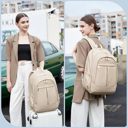 Hidds Travel Laptop Backpack for Women 15.6 Inch Computer Backpacks with USB Charging Hole Anti Theft Carry on Bag College Bookbag Large Back Pack for Work Business Travel Commuter Daypack-Champagne - color: 02-light Champagne