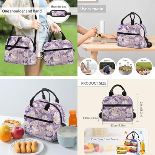 Flashideas Cute Bunny Backpack for Girls Kids Backpack with Lunch Box Water Bottle Stainless Steel and Water Bottle Carrier 4Pcs Set 17" Bookbag with Compartments for School Large Capacity School Bag - color: Cute Bunny and Daisy