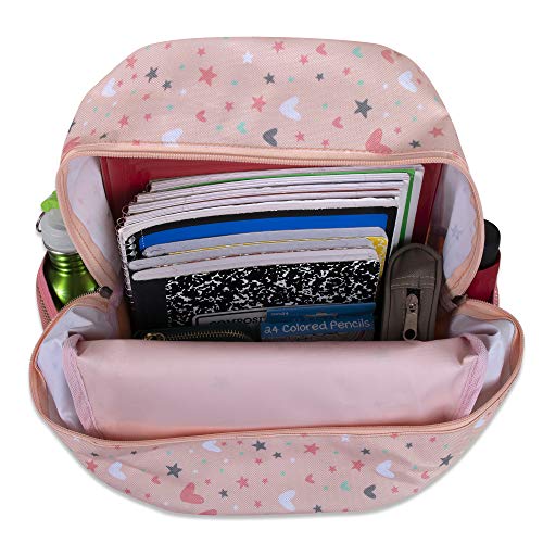 Trail maker 17” Kids Character School Backpacks Plush for Girls with Side Pockets, Padded Straps - color: Plush Starry Hearts