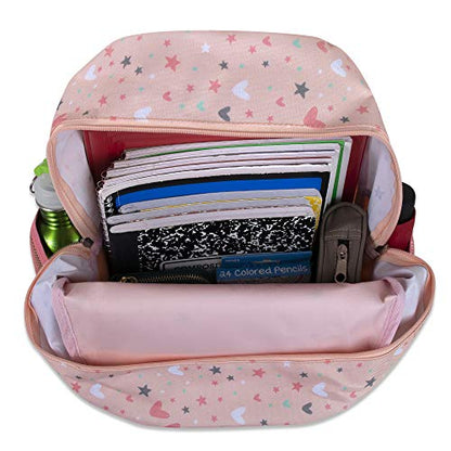 Trail maker 17” Kids Character School Backpacks Plush for Girls with Side Pockets, Padded Straps - color: Plush Starry Hearts