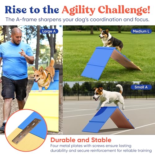 FetchFlow Dog Agility Training Equipment – Complete Backyard Agility Course Set w/Adjustable A-Frame Ladder, Weave Poles, Cones, Jump Hoop, Tunnel & Sandbags – Outdoor Dog Playground Kit