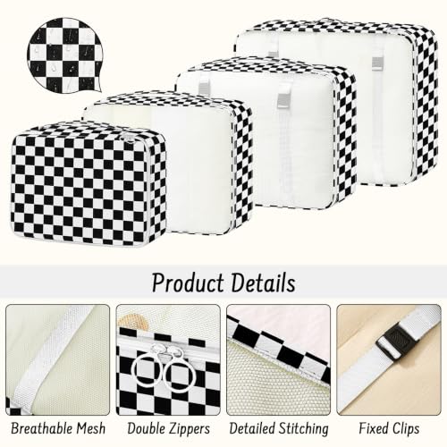 9 Set Packing Cubes for Travel Essentials - Lightweight Carry-On Luggage Organizer Bags with Shoe, Clothes & Laundry Bags for Airplane, Family & Business Travel, Black checkered - color: Black checkered