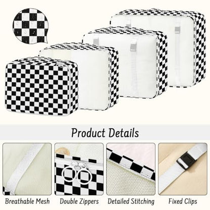 9 Set Packing Cubes for Travel Essentials - Lightweight Carry-On Luggage Organizer Bags with Shoe, Clothes & Laundry Bags for Airplane, Family & Business Travel, Black checkered - color: Black checkered