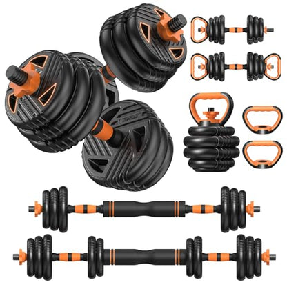 Adjustable Dumbbell Set, 33/44/66/88lbs Free Weights Set with Connector, 5 in 1 Weights Dumbbells Set Used as Barbell, Kettlebells, Push up Stand, Weight Plate, Exercise & Fitness Equipment for Home Gym Workout - color: 88LB (44LB-Pair)