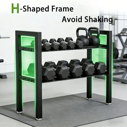 Dumbbell Storage Rack, Weight Rack for Dumbbells, 2 Tier Adjustable Kettlebell Rack Shelf Weight holder for Home Gym Heavy-Duty Space-Saving (Rack Only) - size: 20IN