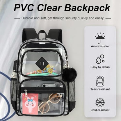 Heavy Duty Clear Backpack for Girls Boys Transparent School Bookbag Kids Durable PVC See Through Backpack-Black - color: Black