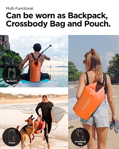 Spigen for Waterproof Backpack IPX6, 35L Roll Top Travel Rucksack Fits up to 16 Inch Laptop, Multi-Compartment Bag Ventilated Back, Chest Strap Hiking, Camping, Swimming, Canoeing, Fishing - color: Sunset Orange, Clear