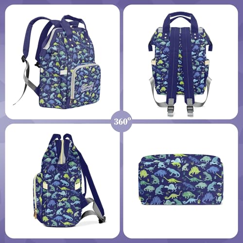 Customized Dinosaur Diaper Bag Backpack Nylon Blue Dino for Boys, Waterproof, Multifunctional, Large Storage Space Personalized Mommy Bag - color: Blue Dinosaur