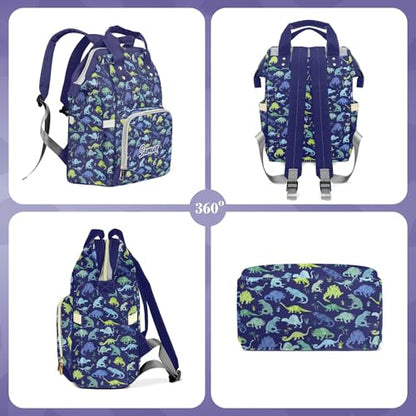 Customized Dinosaur Diaper Bag Backpack Nylon Blue Dino for Boys, Waterproof, Multifunctional, Large Storage Space Personalized Mommy Bag - color: Blue Dinosaur