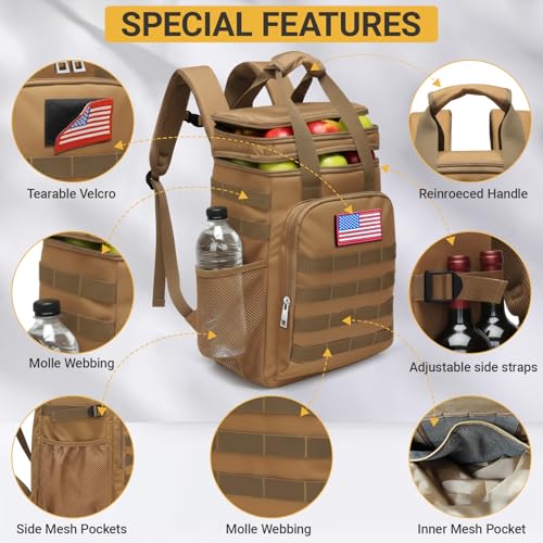 Fathers Day Gift-Tactical Backpack Cooler,Large Cooler Backpack Lunch Box for Men Adults Work with Handle,Insulated Soft Thermal Bag - color: Camo-yellow