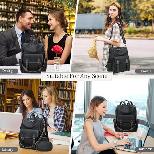 AGLOD Backpack Purse for Women PU Leather Back Packs Designer Ladies Shoulder Bag Fashion Faux Work Travel Handbags - color: Black