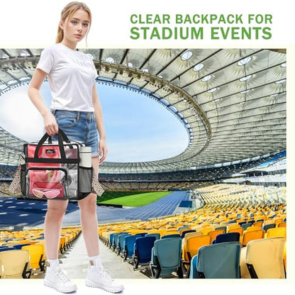 MAY TREE Clear Bag for Stadium Events, 12x6x17 Clear Tote Bag with Removable Strap, Transparent Bag for Concert Sports Gym, Beige Cube-Strap - color: Cube-Strap