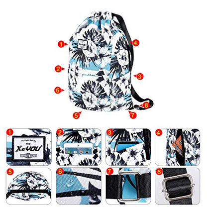 XEYOU Drawstring Sports Backpack Lightweight Gym Yoga Sackpack Shoulder Rucksack Casual Outdoor Daypack for Women and Men | Lightweight - color: Black and White Flower Pattern