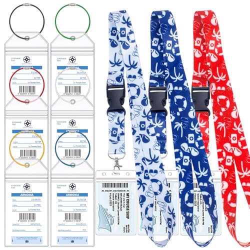 6 Pcs MSC Cruise Luggage Tag Holders with 3 Pcs Cruise Lanyard, Zip Seal Clear Luggage Tag Holder with Cruise Lanyard and ID Badge Card Holder for MSC & Carnival Cruises Ships Key Cards 2026-2027 - color: 6 Luggage Holders + 3 Cruise Lanyard
