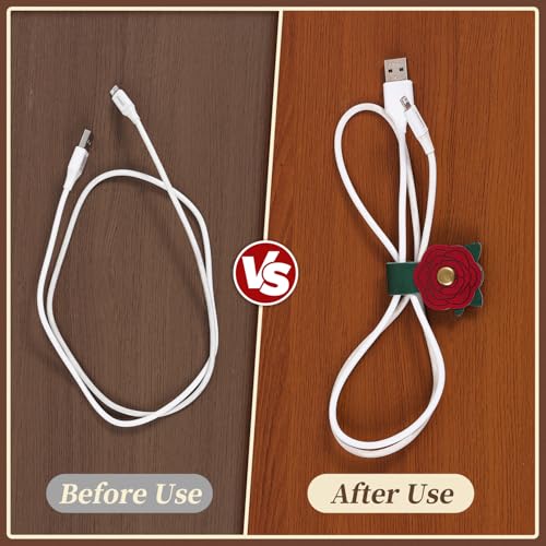 2 PCS Cord Organizer,Cord Keeper,Cable Organizer USB Holder,Cable Straps,Earbud case,wrap Headphone,Headset Winder,Earphone Clips Ties,stocking stuffers Gifts for Women Leather Flower - style: Flower