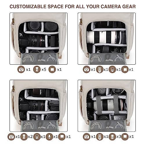BAGSMART Camera Backpack, DSLR Camera Bag Backpacks for Photographers, Waterproof Anti-Theft Photography Backpack with 15 Inch Laptop Compartment & Tripod Holder, Ivory White - color: A-ivory White[single Buckle]