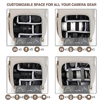 BAGSMART Camera Backpack, DSLR Camera Bag Backpacks for Photographers, Waterproof Anti-Theft Photography Backpack with 15 Inch Laptop Compartment & Tripod Holder, Ivory White - color: A-ivory White[single Buckle]
