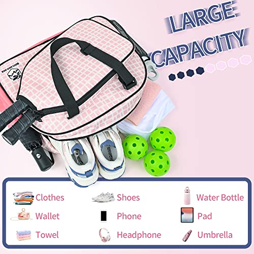 Boulder Bee Pickleball Tote Bag for Women with Paddle Holder - color: Pink Plaid