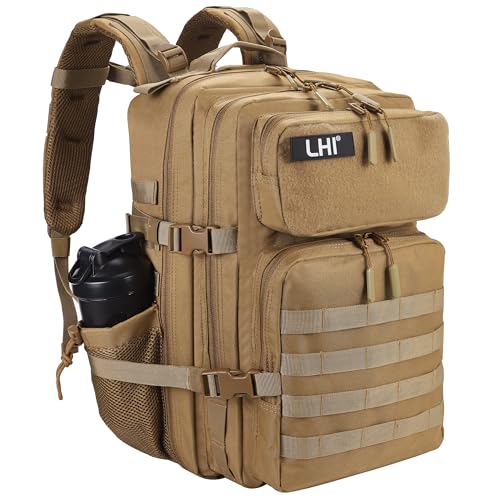 LHI Military Tactical Backpack for Men and Women 45L Army 3 Days Assault Pack Bag Large Rucksack with Molle System - color: 3.3 Khaki