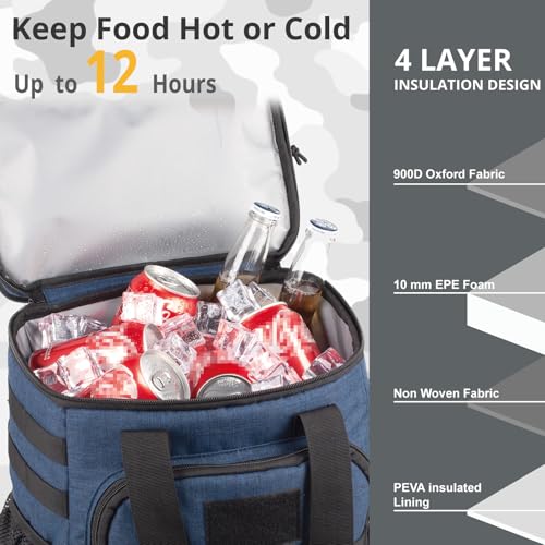 Tactical Backpack Cooler,Lunch Backpack for Men Adults Work with Handle，Soft Cooler Backpack Insulated Waterproof Leak Proof - color: Blue
