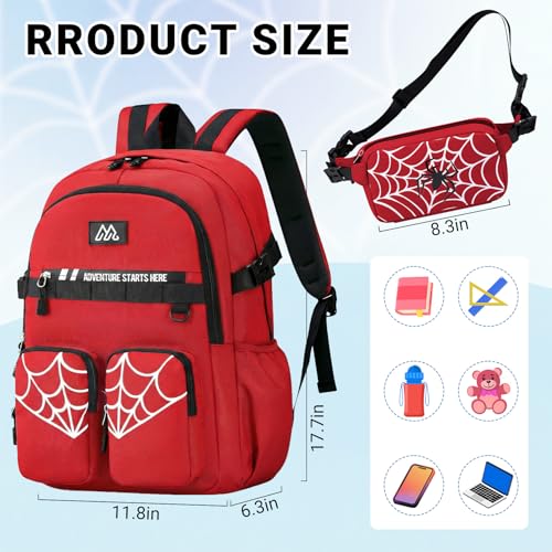 Kids Backpack for Boys - Cool Boys Backpacks with Waist pack for Kids Teens Elementary Middle School, 18″ Large Capacity Students Bookbag, Perfect for Travel and School - color: Red-backpack-only
