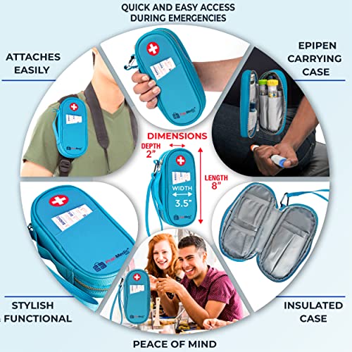 PracMedic Bags Epi Pens Carrying Case- Insulated Epipen Carry Case (Teal) | Holds 2 Epi Pens, Auvi-Q or Neffy, Inhaler & Antihistamine. Medical Case for Allergy, Asthma & Diabetes Medicines. - color: Teal