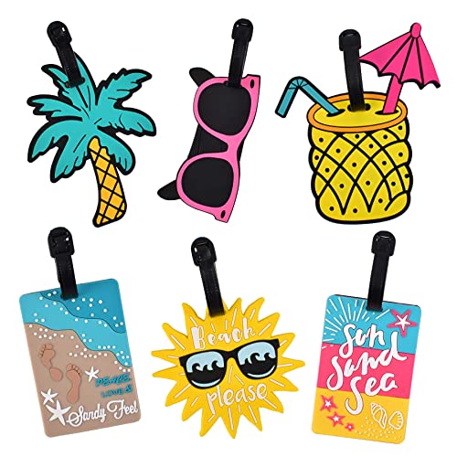 Unique Cute Luggage Tags for Women Men, Travel Suitcase Tags Summer Beach Luggage Tags Series Identify Label with Loop 6Pcs - color: Unique Cute Luggage Tags