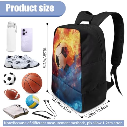 18.5in Basketball Backpack Basketball Bag with Shoe Compartment & Ball Holder, Waterproof Bag for Soccer Volleyball - color: Realistic Soccer Flame Print