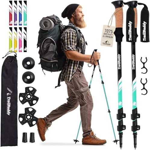 TrailBuddy Trekking Poles – Lightweight 7075 Aluminum Hiking Poles for Women, Men & Seniors – Collapsible Walking Sticks for Travel, Trails & Balance - color: Aqua Sky, size: Collapsible