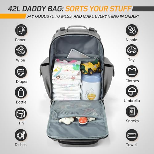 SHARKMOUTH Baby Diaper Bag for Dad - Large Military Daddy Gear Backpack with Changing Pad for Travel Camping Hiking - Newborn Baby Shower Gifts Gray - color: Gray W/ Changing Pad