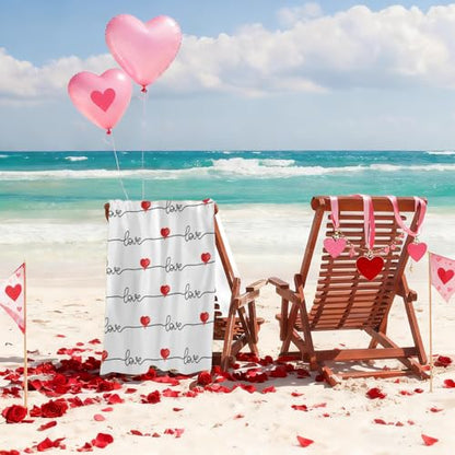 Valentine Love Hearts Beach Towel, Romantic Wedding Anniversary Bath Towels, Quick Dry Absorbent Microfiber Swim Yoga Pool Lightweight Beach Accessories, 30x60 Inch/ 77X153cm - color: Love Hearts