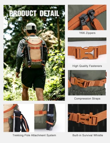 MOUNTAINTOP 20L Hiking Backpack, Lightweight Small Outdoor Daypack - color: 20l-khaki Green