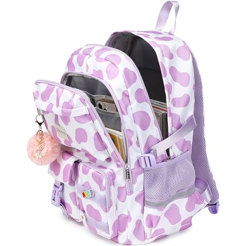abshoo Big Student Laptop Backpack For College Women Middle High School Teen Girls Bookbag Travel Daypack (Cow Print Purple) - color: Cow Print Purple