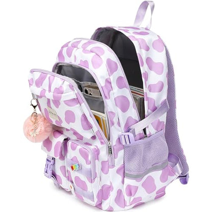 abshoo Big Student Laptop Backpack For College Women Middle High School Teen Girls Bookbag Travel Daypack (Cow Print Purple) - color: Cow Print Purple
