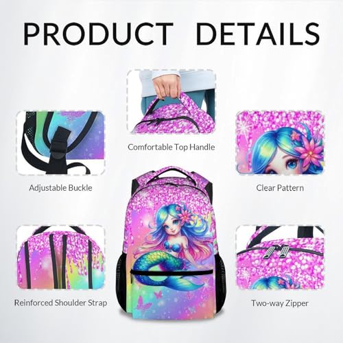 Mermaid Backpack for Girls School Bag with Pocket - Kids Toddler Animal Bookbag for Travel Daycare Summer Outing (17 Inch) - color: Light Pink