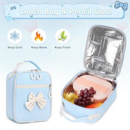 ACESAK Girls Backpack - 3PCS Backpack for Girls Cute School Backpacks for Girl Kindergarten Elementary Preschool Middle Kids School Bags with Lunch Box Pencil Case Set (Blue Beige) - color: Blue Beige
