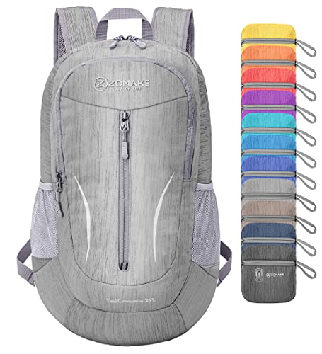 ZOMAKE 25L Ultra Lightweight Packable Backpack, Foldable Hiking Backpacks Water Resistant Small Folding Daypack for Travel(Silver Gray) - color: Silver Gray