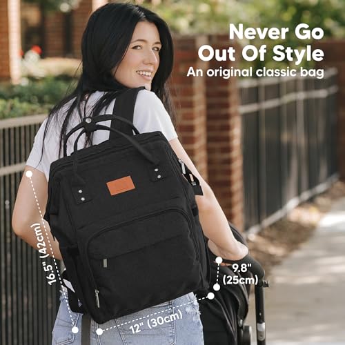KeaBabies Baby Diaper Bag Backpack - Large Baby Bag for Boys, Girls, Waterproof Multi Function Travel Diaper Backpack with Changing Pad, Durable Travel Essentials for Moms and Dads (Trendy Black) - color: Trendy Black
