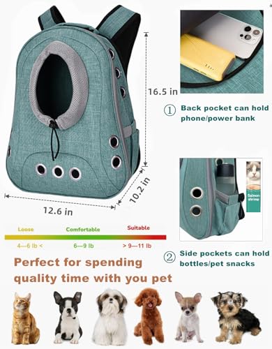 Small Dog Cat Chest Backpack Carrier,Large Space Ventilated Front Facing Backpack Carrier for Puppy,Lightweight Doggy Backpack for Hiking,Camping,Travel,Outdoor,Max 12 lbs(Cyan) - color: Cyan