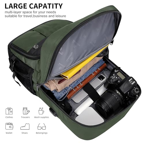 WITZMAN Carry on Travel Backpack for Men Women Laptop Backpack with USB Charging Port Airline Approved(B683 Army Green) - color: Army Green