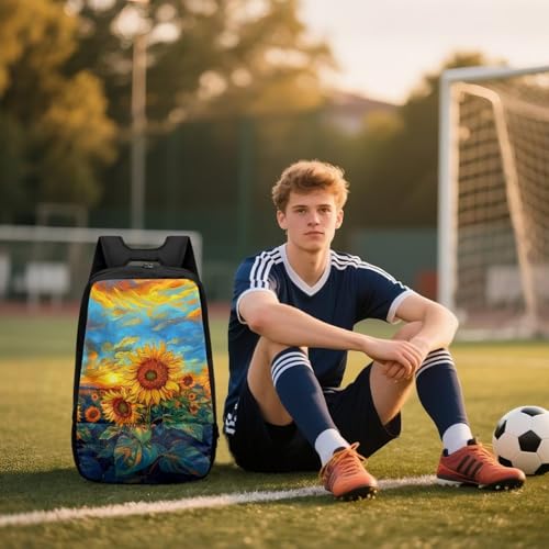 18.5in Basketball Backpack Basketball Bag with Shoe Compartment & Ball Holder, Waterproof Bag for Soccer Volleyball - color: Oil Painting Sunflower Print